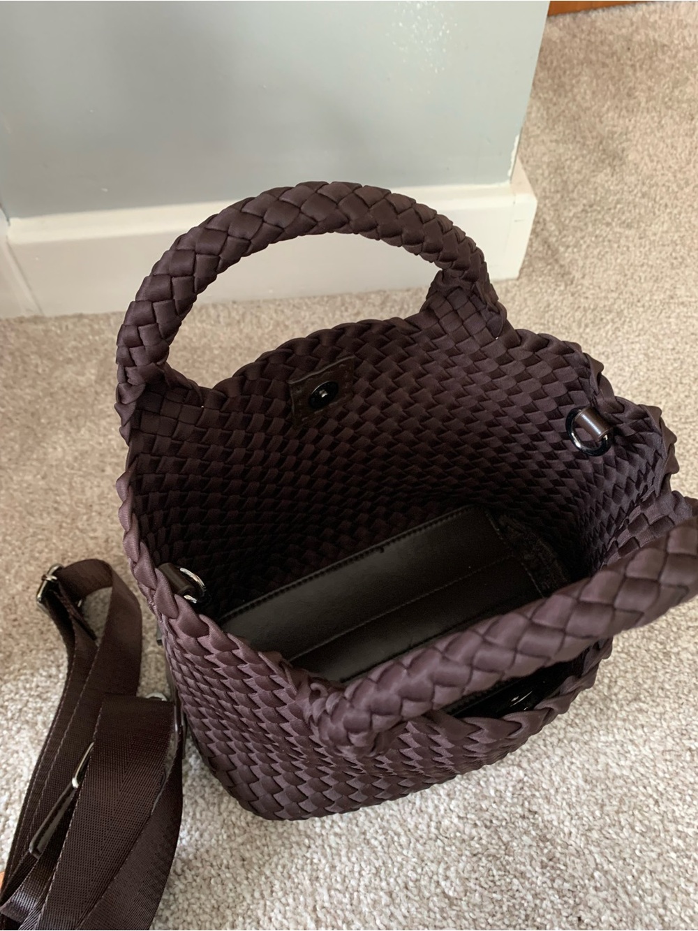 Braided Chocolate Brown Tote with Removable Pouch and Strap - Picture 3 of 3